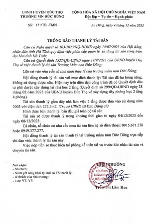 Thông báo gửi tới các cá nhân, tổ chức có nhu cầu mua tài sản