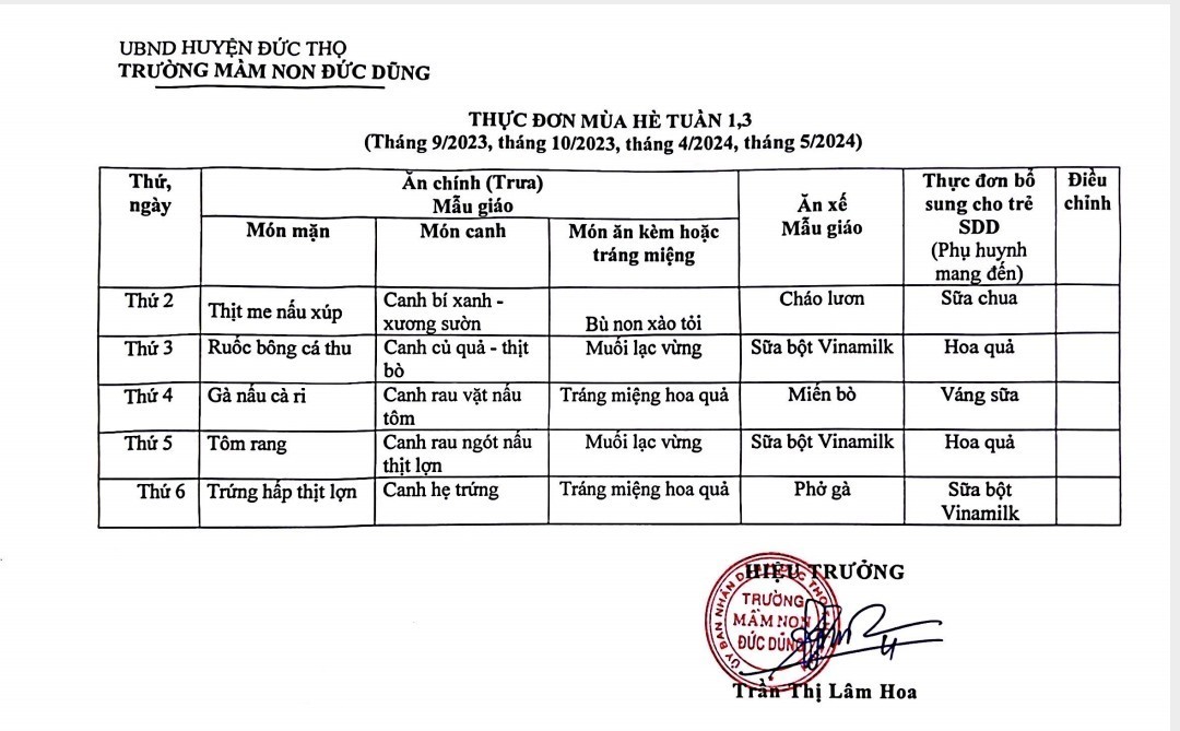 Thực đơn tuần 1 và tuần 3 