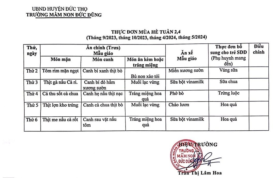 Thực đơn tuần 1 và tuần 3 